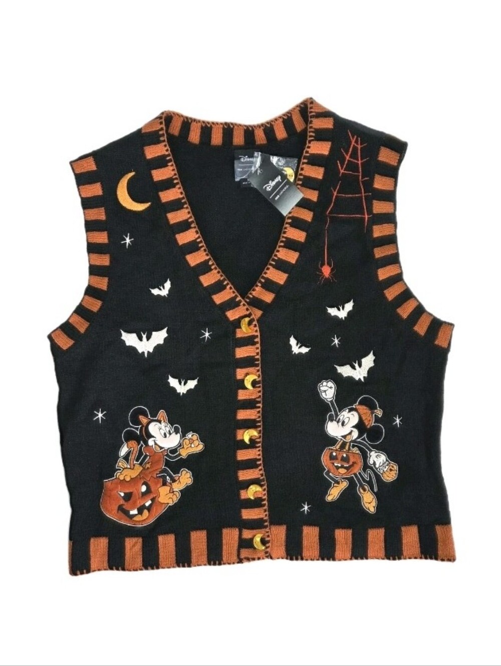 Disney Mickey Minnie  Pumpkin Sweater Vest Womens Size XL Her Universe New